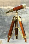 Vintage Antique Nautical Gift Decorative Solid Brass Telescope   Wooden Tripod
