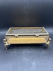 Vntg Cut Glass Jewelry Casket Vanity Box Ormolu Filigree Cherubs Birds Read