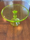 Uranium Vaseline Glass Cake Plate Stand 7 1 4  H X 9 3 8  Diameter Nice