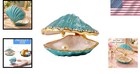 Trinket Box Ring Holder  Metal Glass Pearl Mussel Shell Jewelry Storage Box