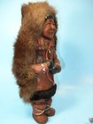 Vintage Alaska Inuit Indian 11  Carved Wood Eskimo Figure W  Bow  Arrow  Fur