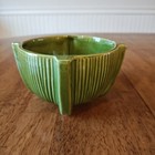 Vtg Green Ribbed Pottery Planter Glazed  Ceramic Footed 50 s 60 s Mcm Calif Usa 