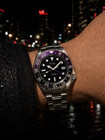 Custom   lan Noir Tempesta Gmt Watch 41mm Steel Silver black purple Nh35 Auto
