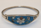 Vintage Alpaca Mexico Hinged Mop And Abalone Inlay Floral Bracelet 6 5  438