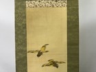 Y9372 Kakejiku Flower Bird Signed Box Japan Antique Hanging Scroll Interior Art