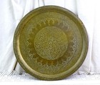 Antique Round Islamic Arabic Moorish  Brass Tray With Hand Engraved Pattern
