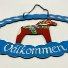 Swedish Valkommen Blue Welcome Sign Metal Hand Painted Dala Horse Scandinavian