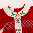 New Boutique Christmas Candy Cane Girls Smocked Embroidered Short Sleeve Dress
