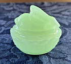 Vintage Green Jadeite Bunny Rabbit On A Nest Miniature Covered Trinket Dish 2 5 