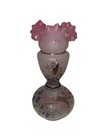 Victorian Antique Bristol Glass Vase Hand Blown Hp Floral Ruffled Pink 10 Glows