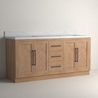 72  Light Wood Double Bathroom Vanity Cabinet Marble Countertop Square Sinks