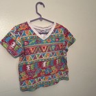 Okiedokie Kids Unisex Vintage Boho Funky Floral Multicolor V Neck Aop Tee- 4t