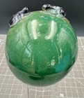 Vintage Pottery Frog Sphere Green Glaze 4   1
