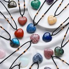 30mm Natural Crystal Love Heart Pendant Reiki Healing Gemstone Necklace Jewelry