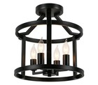 Metal Semi Flush Mount Ceiling Light Fixture 4 Candle Holder Matte Black