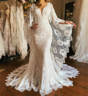 Boho Lace Fit And Flare Wedding Dress With Flutter Sleeves Beach Garden Castle