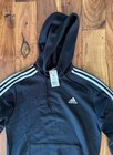 New Men s Adidas Black White 3 Stripe Hoodie Medium Pullover Sweatshirt Nwt