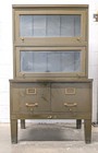 Vtg Metal Bookcase Military Green 2 Stack Barrister Glass Door Bookshelf Drawers
