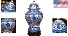 Chinese Ming Style Blue White Porcelain Vase 15  Floral Jar