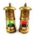 Antique Brass Miner Lamp With Red green Variation - Vintage Oil Lantern