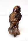 Vintage Resin Hand Painted Barn Brown Owl Sitting On Tree Stump Figurine