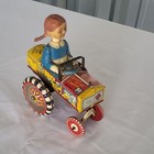 1940 50s Marx Tin Litho Wind-up Tractor Toy  Dipsy Dora Crazy Car-works Great 