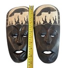 Pair Vintage 11    Hand Carved Wood Tribal Masks Manatee Coastal Tiki Wall Art