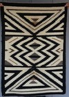 Vintage Navajo Rug - Black White Gray Geometric - 45  X 32 
