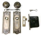 Antique Door Set Victorian   Eastlake Backplate Knob Mortise Lock Key Reclaimed