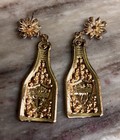 Bride Champagne Bottle Dangle Earrings Pink Rhinestones Flower Stud Posts