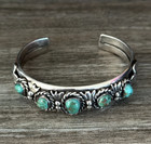 Old Pawn Native American Navajo Green Turquoise Raw Sterling Silver Bracelet 50g