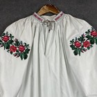 Vintage Hand Embroidered Peasant Dress Ukrainian Vyshyvanka Cotton Shirtdress