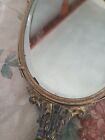 Antique Vintage Vanity Hand Held Brass Mirror  Rose Design On Reverse 