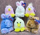 6 Vintage Puffkins Plush For Easter- 3 Bunny Rabbits   3 Chicks