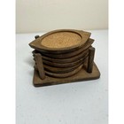 Vintage Taiwan Wooden Cork Coasters Set Mid Century Modern Set Of 6 W Holder