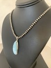 Womens Blue Larimar Pendant Navajo Sterling Silver Beads Necklace 01761