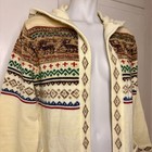 Vintage 70s 80s Monarch Knits Cream Hooded Fair Isle Moose Cardigan Sweater