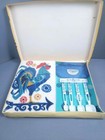 Vintage Barth   Dreyfuss Kitchen Set Rooster Towel Spoons Wall Rack 1960s Nos