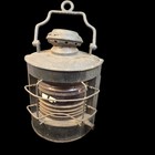 Antique Vintage 1800 s Ships Lantern Lamp Light Curved Red Glass Lens