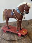 1930 s Horse Pull Toy Germany Wooden Platform W wheels Original Toy Company Logo