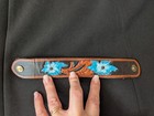 Hand-painted Tooled Leather Floral Cuff Bracelet Brown blue Snap Closure 8 In