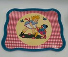 1940-50s Ohio Art Red Plaid Child   s Tin Tea Set Kitchen Playset Vintage   Extras