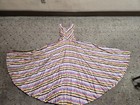 Vintage 1930s 1940s Multi Colored Chevron Striped Huge Sweep V Neck Dress Xxs