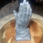 Vintage Praying  Hands Book Ends  Cast Metal Silver Tone Vintage 8 75  Mcm Cool