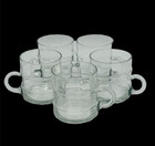 Set Of 5 Clear Glass Cup Mug 3  Tall Round Open Handle Ringed Honeycomb Vtg