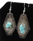 Vintage Southwestern Style Signed Mcm Sterling Silver Turquoise Dangle Earrings
