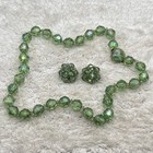Vintage Green Jewelry Set Faceted Lucite Beads Necklace Clip On Earrings Austria