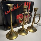 Vintage Silvestri Trumpet Brass Candlestick Holder Gold Horn Christmas Graduated