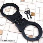Black Steel Handcuffs Military Double Locking Hand Cuffs   2 Keys   Pepper Spray