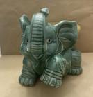 Vintage Ceramic Elephant Happy Good Luck Trunk Up Planter 5lbs 8 5 Tall  11 Wide